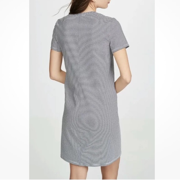 THEORY Continuous Stripe Crewneck Short Sleeve Dress In Midnight Blue Stripe S - Picture 4 of 7
